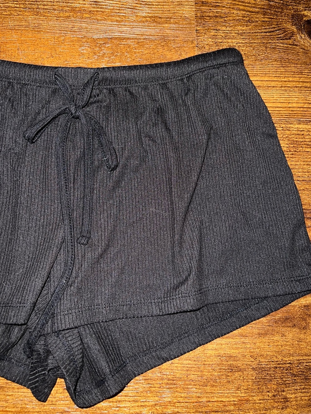 Juicy Couture Black Bling Silver Logo Ribbed Lounge Drawstring Shorts Y2K Size M - Picture 4 of 7